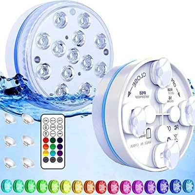 Imagen de Joycome Luz subacuática para piscina con 13 RGB LED bañera, IP68, resistente al agua, imán, mando a distancia por radiofrecuencia piscina, base de jarrones, acuario, decoración interior (2 unidades)