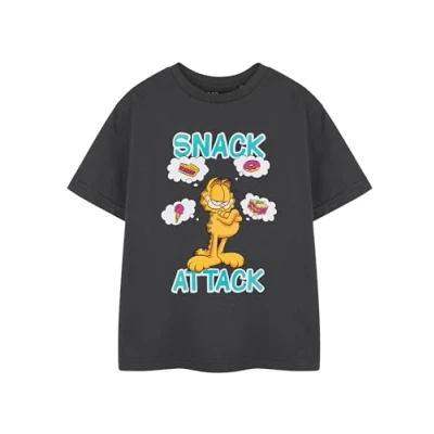 Imagen de Garfield Camiseta de Manga Corta para Niños en Color Carbón Gráfica Snack Attack y Niñas Ropa Dibujos Animados Gato Regalo Mercancía Película Adolescentes