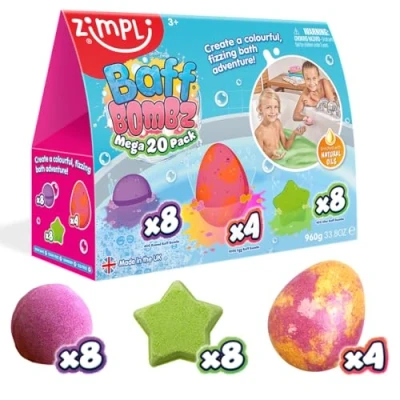 Imagen de 20 x bombas de baño Paquete Mega Value Zimpli Kids, juego regalo bomba en caja perfecta para niños, apto veganos y libre crueldad