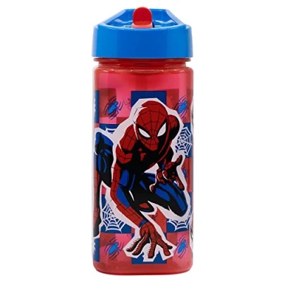 Imagen de Botella de agua reutilizable cuadrada con pajita incorporada 510 ml Spider man