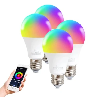 Imagen de LED ATOMANT Pack 4x Bombilla WiFi Inteligente E27 8W RGB+CCT (Blanco Calido, Neutro y Frio), Control De Voz, Ahorro Energético, Compatible con Alexa Google Assistant