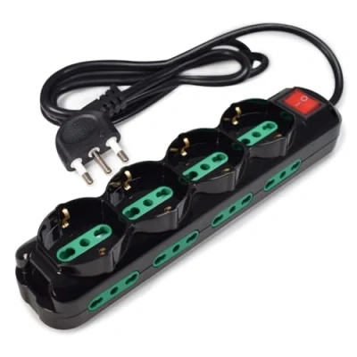 Imagen de Tecnoware Power Systems Regleta Cleaner 12, 4 Salidas Schuko/Italia, 8 Italia 10/16A, Interruptor Luminoso, Protección para Niños, Cable de 1,5 m, Entrada 16A 90, Negro