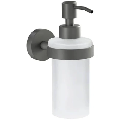 Imagen de tesa® MOON GREY Dispensador de Jabón Vidrio Satinado con Estilo Industrial o Moderno Autoadhesivo, Sin Taladro Capacidad 200 ml 171 mm x 70 119 Gris Mate