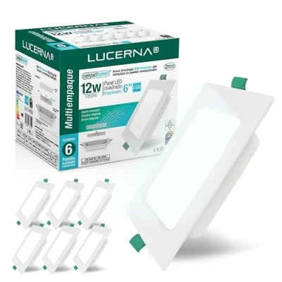 Imagen de LUCERNA Downlight LED techo empotrable cuadrado Focos interior cuadrados Plafon agujeros en PACK de 6 (Luz Fría (6500K), 12W)