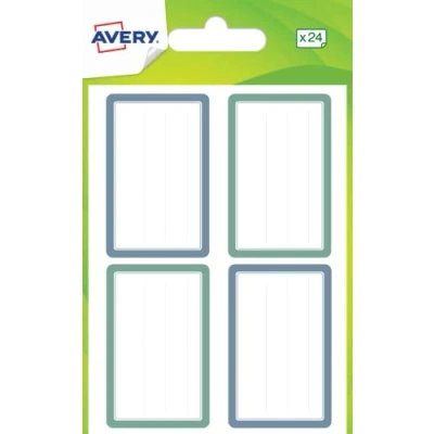 Imagen de AVERY Bolsa de 24 etiquetas escolares líneas azules y verdes, formato 3,6 x 5,6 cm