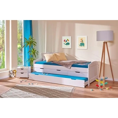 Imagen de Inter Link Cama nido Con almacenaje cajones banqueta 2 plazas 90 x 200 cm 3 de Madera maciza somier láminas Blanco Ulli