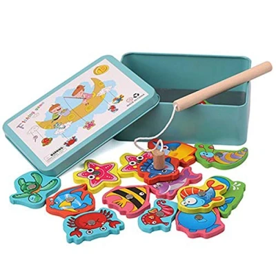 Imagen de Nanxin Puzzle Pesca magneticos Juguetes de magnética Madera, Juegos educativos Aprendizaje temprano para niños 2 años