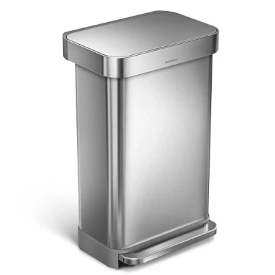 Imagen de simplehuman CW2024 cubo rectangular con pedal y almacén de bolsas basura, acero inoxidable cepillado, 45 L