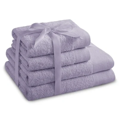 Imagen de AmeliaHome Juego de 4 Toallas 50 x 100 cm y 2 baño 70 140 cm, 100% algodón, Absorbente, Lila, Violeta, Morado Amari