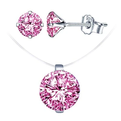 Imagen de Yumilok Conjuntos de Joyas Diamantes, Collar Gargantilla con Hilo Pescar Invisible, para Mujer, Pendientes en Plata 925