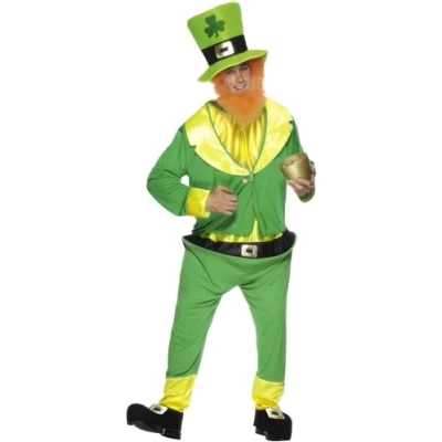 Imagen de Smiffys Disfraz de duende, verde, con enterizo, chaqueta, sombrero y barba pelirroja