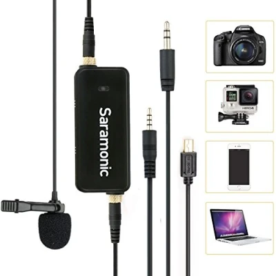 Imagen de Saramonic Mono/Stereo Micrófono de Solapa 2 Canales entrevista Multifuncional omnidireccional Condensador para iPhone, iPad, Android, DSLR, cámara Canon Sony, GoPro 3 4