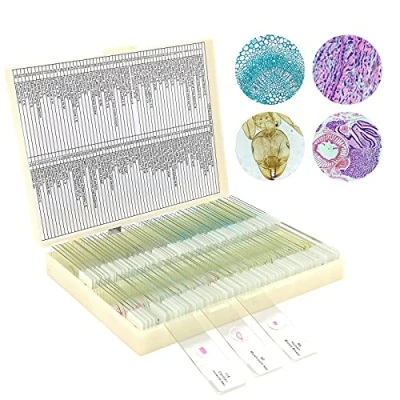 Imagen de 120 Muestras Microscopio Preparadas para Niños, Portaobjetos Preparados Microscopio, Especímenes de Plantas Animales Humana Cellular Bacterias, Biología Educación