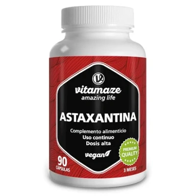 Imagen de Astaxantina + Vitamina B1 Vegana de Alta Dosis, 90 Cápsulas para 3 Meses 4 mg Natural en Polvo Algas, Suplemento Alimenticio herbal sin Aditivos, Vitamaze®