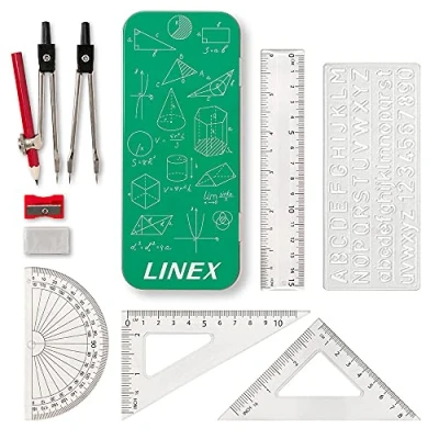 Imagen de Linex juego de matemáticas para estudiantes, geometría en lata, 10 piezas, brújula, transportador