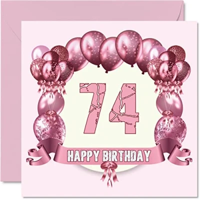 Imagen de Divertidas tarjetas de cumpleaños 74 para mujer, globos cumpleaños, tarjeta feliz papá, mamá, bisabuelo, abuelo, abuela, tía, 145 mm x mm,