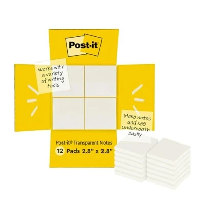 Imagen de Post it Notas Transparentes, 12 Blocs, 36 Hojas por Bloc, 73 mm x mm, Translúcido Reposicionables Para Estudiantes, tomar en los Libros de Texto