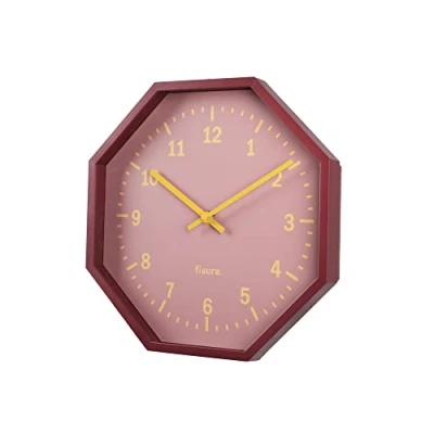 Imagen de Fisura Reloj de Pared Original Octogonal Rojo. Cocina Moderno. Burdeos. 30 centímetros diámetro. ABS y Cristal. 1 Pila AA