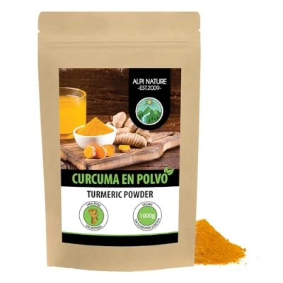 Imagen de cúrcuma en polvo (1kg), 100% natural, especia suavemente secada y molida, vegana sin aditivos