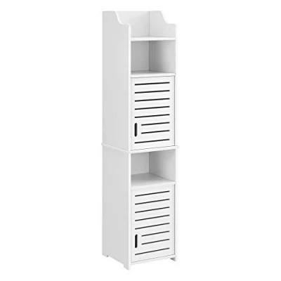 Imagen de [en.casa] Mueble para baño de Pared Mora 135 x 32 cm Auxiliar 2 Compartimentos Armario y 3 Áreas Almacenamiento Abiertas WPC Blanco