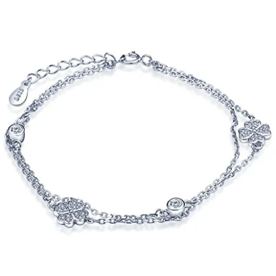 Imagen de Unendlich U cuatro hojas de la buena suerte Pulsera plata esterlina 925 con eslabones para mujeres hebra circonita cadena ajustable, plata.
