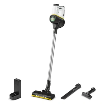 Imagen de Kärcher Aspirador a batería VC 6 Cordless ourFamily, 2 niveles aspiración, autonomía por carga 30 min aprox., peso 2.8 kg, soporte pared y función de carga, boquilla suelos ranuras, Blanco