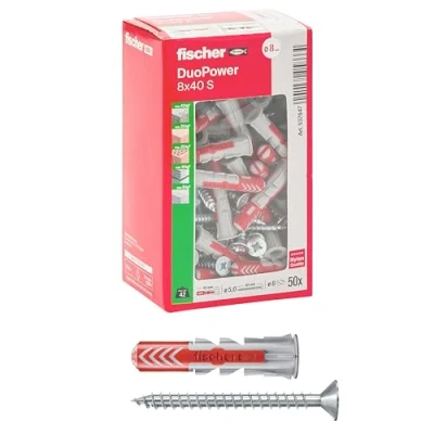 Imagen de Fischer 50x tasselli con vite duopower 8 x 40 mm, per muro pieno, mattone forato, cartongesso, 537647