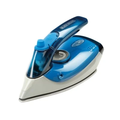 Imagen de BLACK+DECKER BXIR1000E Plancha de viaje, 1000 W, doble voltaje: 120 V y 240 V, golpe vapor 50 g/min, continuo a 20 acero inoxidable, azul