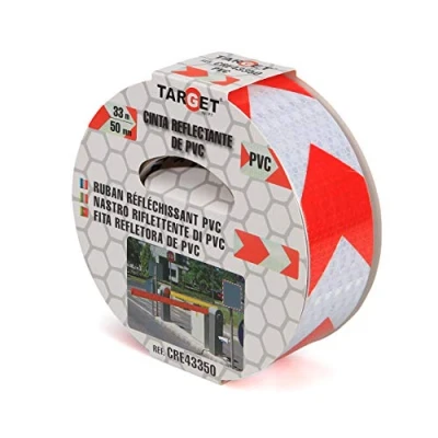 Imagen de TARGET CRE43350 Cinta Reflectante Adhesiva 33 Metros x 50 Milímetros Flechas rojas y blancas Advertencia Señalización Marcaje Peligro Seguridad