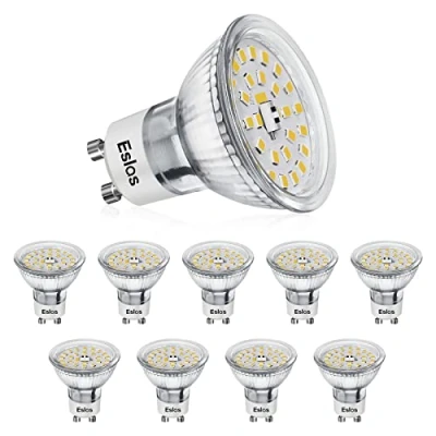 Imagen de Eslas GU10 LED Blanco Frío CRI&gt;90, 5W 550Lm, 6000K, 50W Bombilla Halógena Sustituye, 120 Grado Ángulo de Haz, Reflectora, No regulable, 10 Piezas