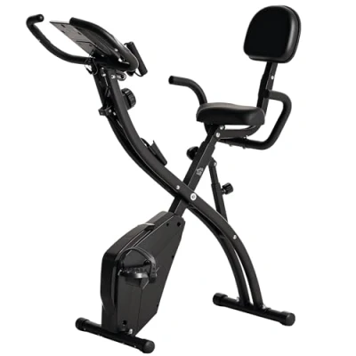 Imagen de HOMCOM Bicicleta Estática Plegable Regulable en Altura Resistencia Magnética Ajustable de Ejercicio Fitness con Pantalla LCD y Asiento Respaldo Sensor Pulso 105x48x118 cm Negro