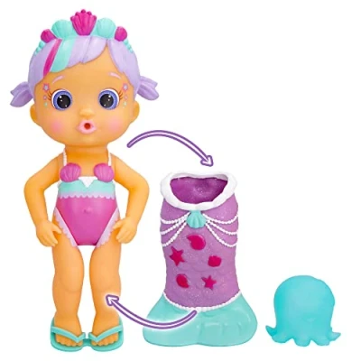 Imagen de BLOOPIES Magic Tail Mermaids Nelly Muñeca Sirena con Cola brilante y retirable su Amigo del mar; Lanza Chorros de Agua Hace Burbujas Juguete Juego baño para niños niñas