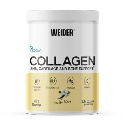 Imagen de Weider Collagen (300g) Sabor Vainilla, Colágeno Hidrolizado en Polvo tipo I, Péptidos de 100% Peptan, Ácido Hialurónico, Magnesio, Vitamina C, Sin Azúcar, Para Piel, Cartílago, Hueso, Cabello
