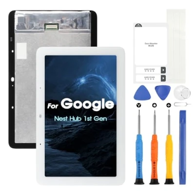 Imagen de ARSSLY para Google Nest Hub LCD Display, Pantalla táctil digitazer Asamblea reemplazo con kit de reparación (White)