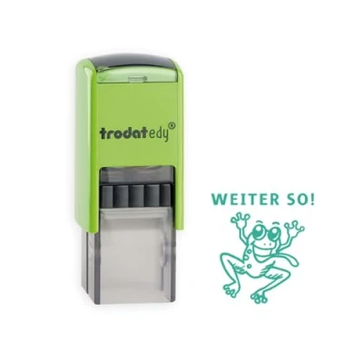 Imagen de Trodat edy fix Sello de motivación para profesores y educadores, juego sellos motivar 1 diseño rana WEITER SO, alemán, carcasa verde, impresión autoentintable, 20 x mm