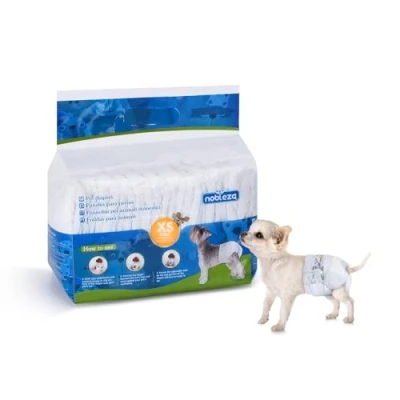 Imagen de Nobleza 12x Pañales para Perros Desechables Hembra Cachorro Entrenamiento Súper Absorbente Envolturas Mascotas Paquete de 12, XS