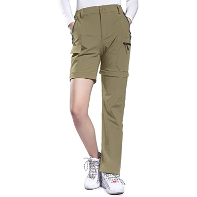 Imagen de Hiauspor Pantalones de Senderismo para Mujer Convertibles Trekking Montaña Ligeros con Cremallera Secado Rápido Pantalon Elásticos Exteriores UPF 50+ (Caqui, L)