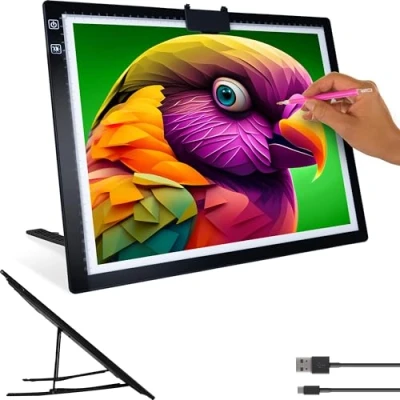 Imagen de Crafts&amp;Co® Mesa de Luz A3 para Diamond Painting y Calcar Pantalla LED con Brillo Ajustable Dibujo Recargable Cable USB Animación, Tatoo, Pintura Diamante Negro