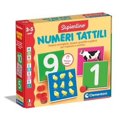 Imagen de Clementoni Sapientino Tattili Juego de 3 años, Flashcards Montessori, Tarjetas educativas para Conocer los números, Aprender a Contar, Made in Italy, 16854, Multicolor