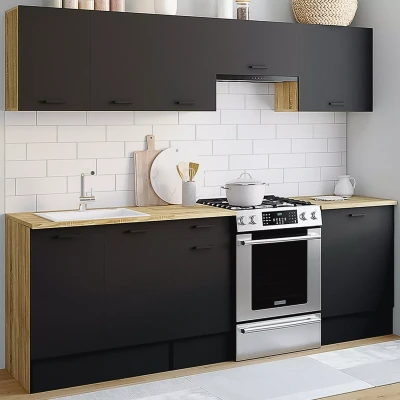 Imagen de IDMarket Cocina completa 240 cm SUBTIL con encimera 7 elementos madera y negro