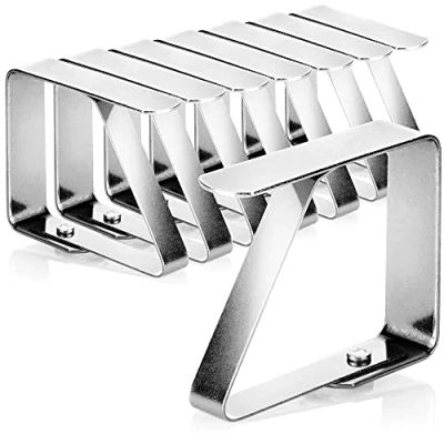 Imagen de COM FOUR® 8x Clips para Manteles de Acero Inoxidable Soportes Telas Resistentes a la Intemperie Mesa Interior y Exterior Abrazaderas Metal