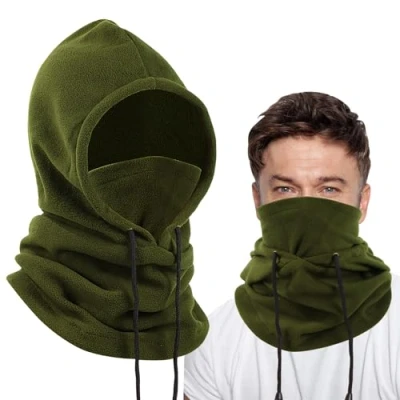Imagen de Risipu Pasamontañas de forro polar, gorro invierno, máscara térmica para hombres y mujeres, capucha snood, calentador cuello, esquí resistente al viento, verde, Talla única