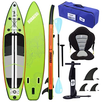 Imagen de Tabla Paddle Surf Hinchable, Stand Up Board de Premium con Asiento Kayak, Remo Doble y Juego Completo Accesorios, 330x76x15cm, hasta 150kg, Verde