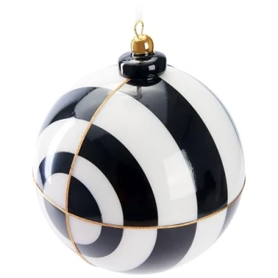 Imagen de BRUBAKER Adorno de Navidad Premium con Motivo Circular Blanco/Negro y Oro Árbol Cristal 10 cm Tapa Porcelana Hecho a Mano Colgante Decorativo