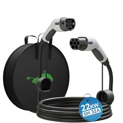 Imagen de EV Cable de Carga Tipo 2 32A / 22kW Trifásico Coche Electrico para EV/PHEV a Cargador Compatible con Todos los Modelos 2/CCS2(Blanco)