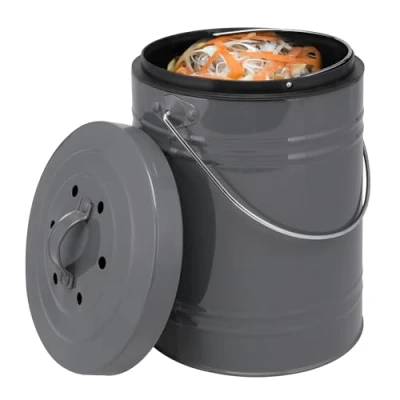 Imagen de bremermann Cubo de composta con Interior 5 litros, Filtro carbón Activado, Basura orgánico (Gris)