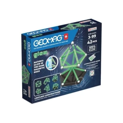 Imagen de Geomag, Glow Recycled, Construcciones Magnéticas Efecto Glow, Barras Que Brillan en la Oscuridad, Paquete de 42 Piezas, Plástico 100% Reciclado