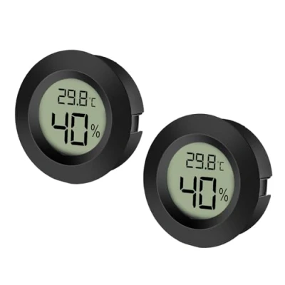 Imagen de EEEKit Igrometro Termometro Monitor LCD Digitale per interni Misuratore di umidità umidificatori Deumidificatori Serra Seminterrato Babyroom, Black Round (2 Pack)