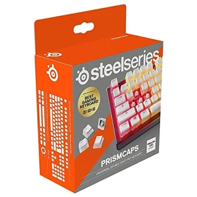 Imagen de SteelSeries PrismCaps teclas de doble inyección estilo pudding termoplástico PBT resistente compatible con la mayoría teclados mecánicos vástagos MX blanco (Configuración británica)