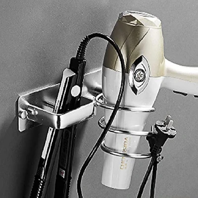 Imagen de Soporte para secador de Pelo,Soporte Colgar y Plancha Pelo Aluminio montado en la Pared Estante Almacenamiento Baño, Dormitorio, Hotel